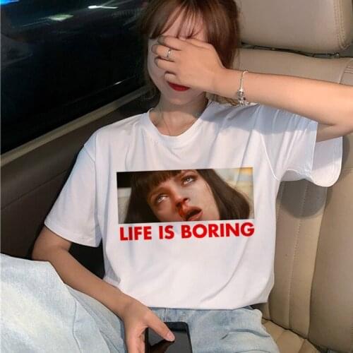 Women T-shirt Pulp Fiction Movie T Shirt Harajuku Ullzang 90s Korean T-shirt Aesthetic Funny Print Tshirt Graphic Top Tees Women