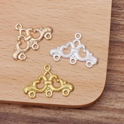 100pcs 17x25mm Gold Silver Plated Brass Sheet Filigree Wraps Connectors Charm DIY Hand Made Jewelry Accessories