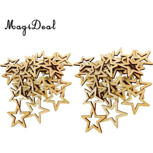 25 Pcs 50mm & 30 Pcs 40mm Wood Star Pieces Unfinished Wood Decoration for Party Home Wedding Ornaments