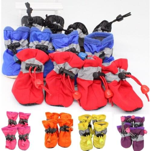 4pcs/set Colorful Waterproof Anti-slip Pet Shoes for Small Dogs Cats Chihuahua Yorkie Thick Snow Dog Boots Socks 7 colors