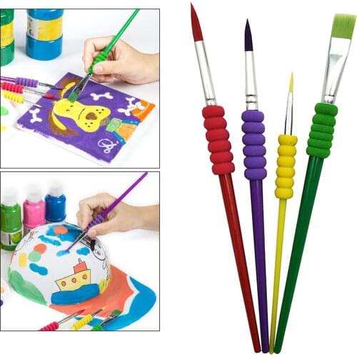 4Pcs Flat/Round Tip Paint Brushes Set with Nylon Hair, Easy Grip Handle, Acrylic