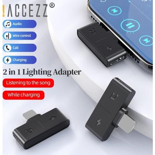 !ACCEZZ 2 IN 1 Audio Adapter Dual Lighting Charging For iPhone 12 11 Pro XS Max XR X 8 7 Plus Headphone Connector Cable Splitter