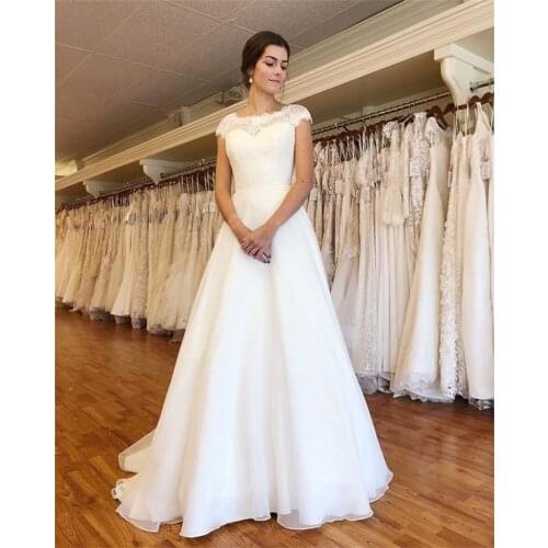 ANGELSBRIDEP Cap Shoulder A-Line Wedding Dresses Vestido De Noiva Fashion Lace Bodice Organza Formal Bride Dresses Plus Size