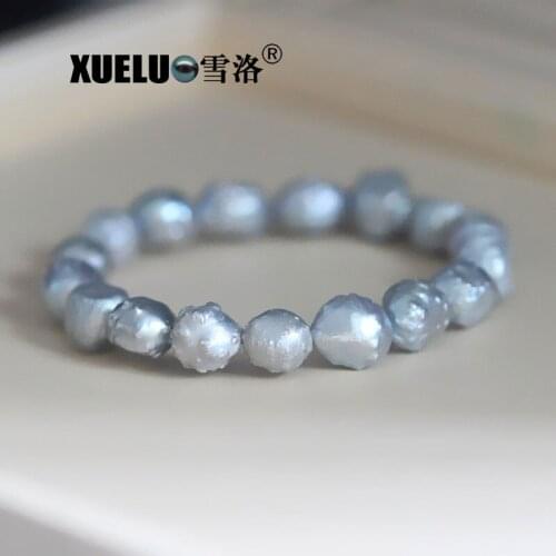 XUELUO Fashion Stretch 9-10mm Natural Baroque Cultured Freshwater Pearl Beaded Bracelet ,Elastic Irregular Shape Pearl Bracelet