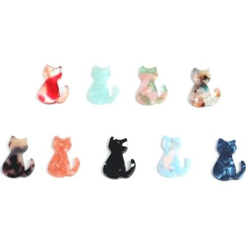 DoreenBeads Fashion Japanese Style Pendant Acetic Acid Resin Acetimar Marble DIY Charms Cat Animal Multicolor 25mm x 17mm, 5 PCs