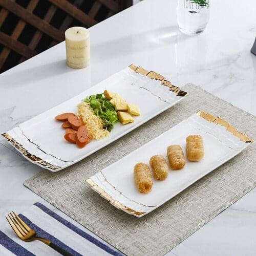 Nordic Ceramic Hotel Restaurant Rectangular Snack Plate Western Steak Plate Modern Home Flat Pastry Sushi PlateKitchen Tableware