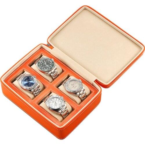 High Quality Square 2 4 Slots Watch Boxes For Watches Storage Bag Orange Black Holder Gift Case Velvet Zipper Box Dropshipping