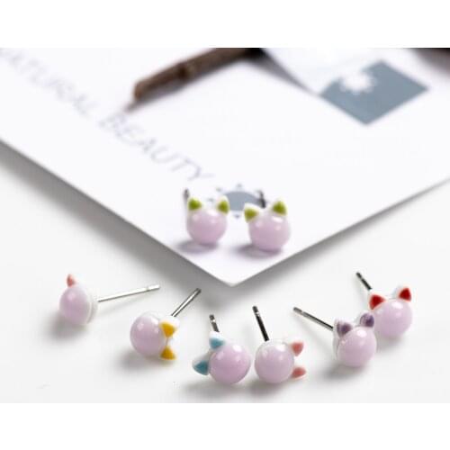 Cute Abstract Kitten Cartoon Animal Ceramic Earrings Fashion Gift Ear Studs Jewelry Wholesale For Women Girl #LY236