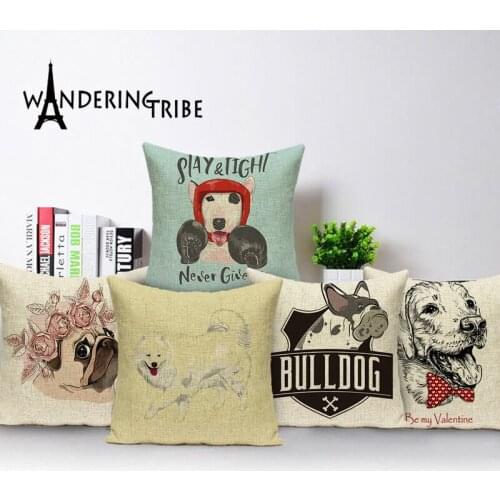 Cartoon Dog Cushion Cover Boston Bull Terrier Boxer Dog Pillow Case Lovely Beagle Home Decor Cushions Cases Cute Sofa Bed Covers