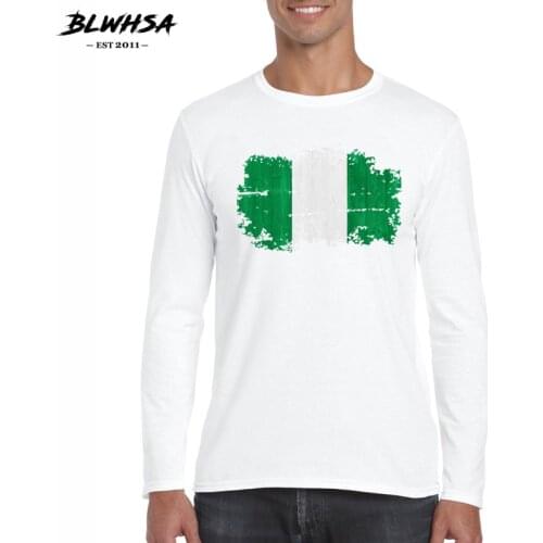 BLWHSA Fashion Mens T Shirts Newest Arrival Autumn Nigeria Flag T-shirt Men White Color Round Neck Long Sleeve Men Top Tees