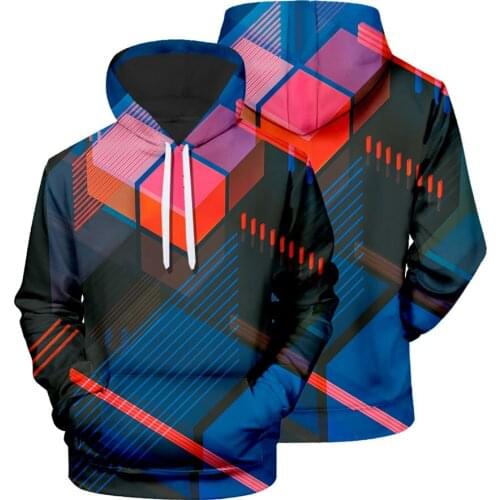 MenS 3D Geometric Solid Square Printing Hooded Fashion Pullover Casual