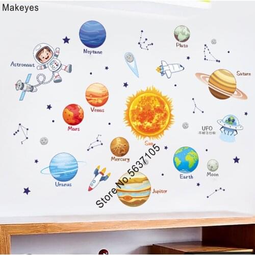 Makeyes Cartoon Planet Wall Sticker Kindergarten Class Cultural Layout Decoration Wall Stickers Kids Baby Room Wall Decor Q988