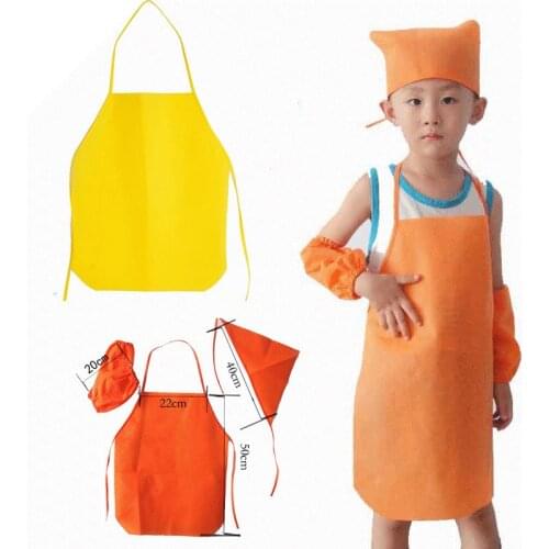 Non Woven Kitchen Kids Oversleeves Hat Aprons Set Disposable Aprons Cartoon Printed Logo Cooking Apron, custom logo eco Aprons