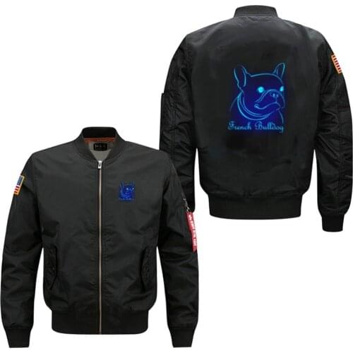 2018 new style luminous playful bulldog printing mens flight jacket Casual windproof jacket and coat in USA SIZE