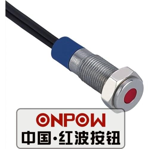 ONPOW 6mm 6V,12V,24V, Red, Green Flat Dot LED Stainless steel Signal lamp with wires, indicator lamp (GQ6T-D/S-Y) CE,RoHS