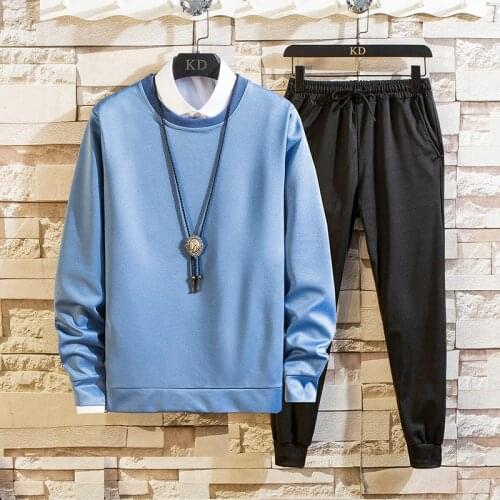 Fall 2 suits mens casual trousers Korean fashion mens long-sleeved T-shirt fashion boys sweatshirt bottom shirt