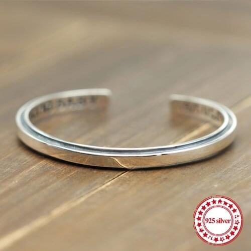 S925 sterling silver open bracelet retro personality fashion with smooth shape couple simple atmosphere jewelry 2018 new Bangles