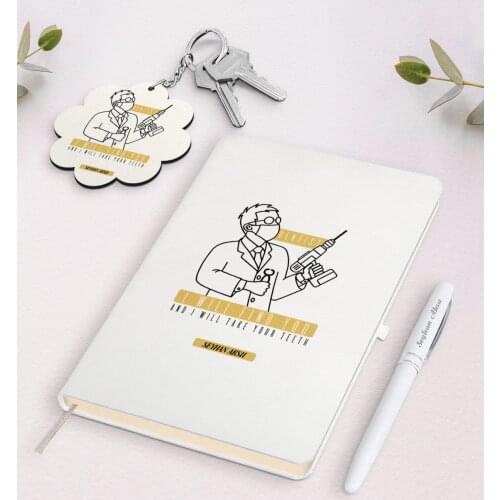Personalized Dentist White Notebook Pen and Keychain Gift Set-4 Reliable Quality Gift Casual Design Moment
