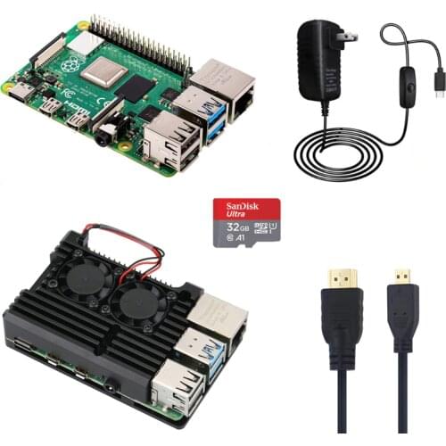Raspberry Pi 4 Model B 1G/2G/4G Kit with Aluminum Case 5V 3A Power Adapter with Switch HMDI Cable 32G SD Card Optional