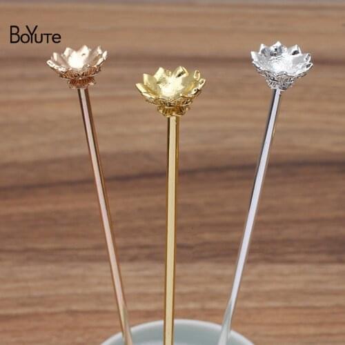 BoYuTe (20 Pieces/Lot) 25MM Metal Alloy Lotus Hair Stick Vintage Hair Accessories Diy Handmade Jewelry Making Materials
