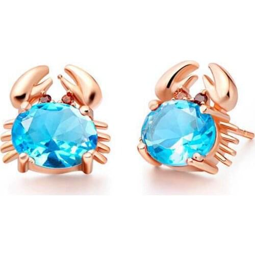 Lovely Crab Stud Earrings Rose Gold Filled Womens/Girls/Children Blue Cubic Zirconia Fashion Accessories