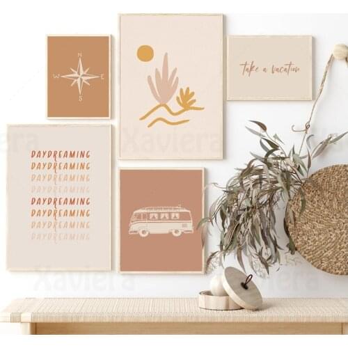 Nordic Abstract Orange Canvas Painting Travel Daydream Compass Art Posters and Prints Home Decoration Living Room Mural No Frame