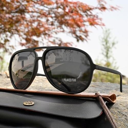 Vazrobe Oversized Aviation Sunglasses Polarized Male TR90 Sun Glasses for Men Black Spring Hinge Polaroid Ultralight UV400