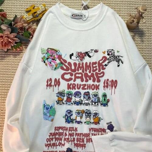 Vintage Cartoon Animal Print Sweatshirt Women O-neck Long Sleeve Oversized Tops 2021 New Hip Hop Harajuku Fashion Teens Clothes