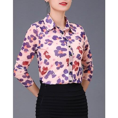 Fall Spring Casual Women Floral Printed Pattern Full Sleeve Mesh Stretchy Top Blouse Woman Clothes 4xl 5xl Flower Blouses