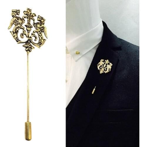Vintage Men Hollow Double Lion Brooch Pin Lapel Clip Wedding Party Jewelry Gift Fashion Brooches Suit Accessories