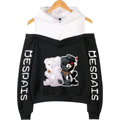 Cute Danganronpa Monokuma Off Shoulder Hoodies Women Sexy Sweatshirts Harajuku girls Off Shoulder Hoody Anime Monokuma Clothes