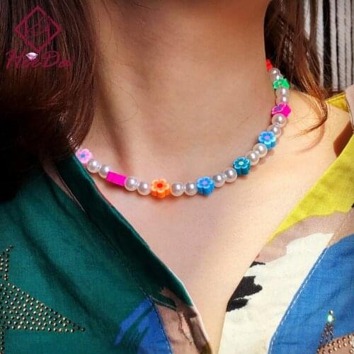 Womens Summer Bohemian New Short Pearl Necklace 2021 Lady Sweet Flower Strand Choker Graceful Neck Accessories Jewelry Female