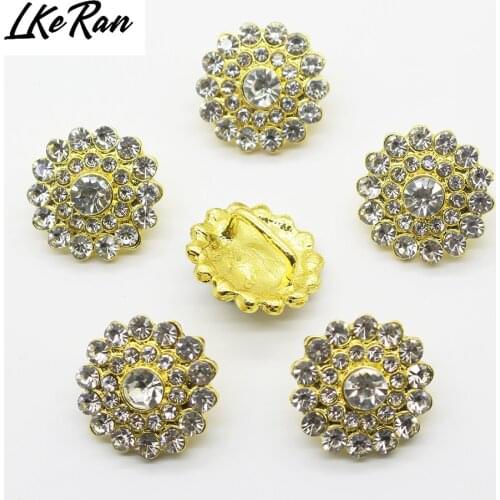 10Pcs 21mm Flower diamond Shank Buttons Golden Craft Alloy Metal Button for Sewing Hair Wedding Cards DIY Accessories Decorative