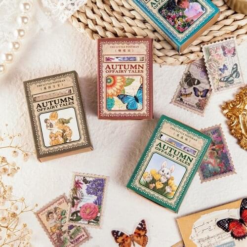 100 Pcs Vintage Adhesive Decoration Postage Stamp Flake Sticker Set Flower Plant Stickers Diy Label For Journaling Scrapbooking