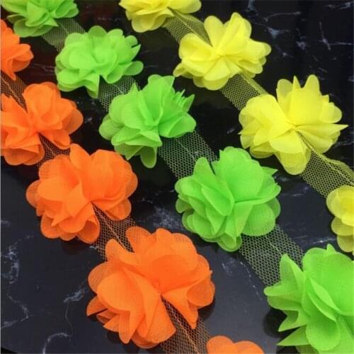 10Yds Chiffon 3D Flower Lace Trim Delicate 33Colors Wedding Flower Venice Lace Trim Polyester Applique Sewing Trims Craft LC0039