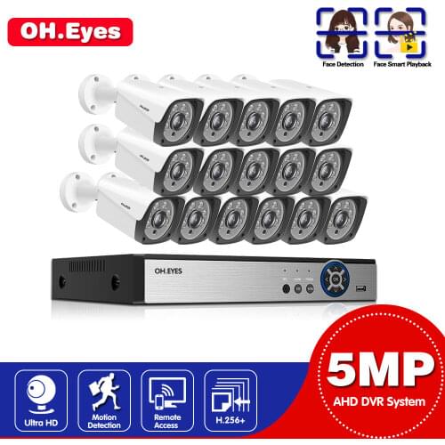 16CH CCTV System 5MP Face Record AHD DVR System HD 16PCS CCTV Cameras 5.0MP Megapixels Enhanced IR Security Camera With 4TB HDD