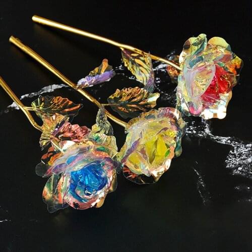 24K Gold Leaf Rose Flower Glowing Simulation Valentines Day Gift Neon Party Led Light Glow Stick Lantern Heart Wire Lights