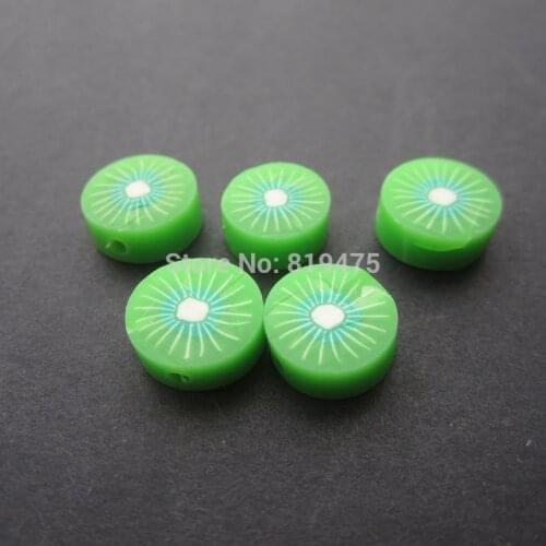 30PCS Polymer Clay Fruit Fimo polymer clay beads Green Kiwi Slice Beads 10mm