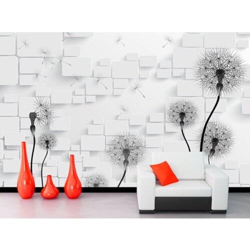 The custom 3D murals,3D elegant white dandelion papel de parede,hotel coffee shop office living room TV wall bedroom wallpaper
