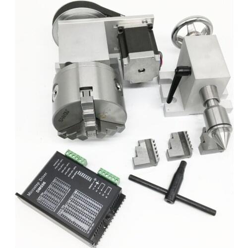 4Axis Rotation A Axis Extend Rotary Nema23 Stepper Motor Drive 80mm K11-80 Chuck MT2 Tailstock Kit for Wood CNC Milling Router