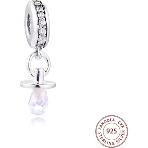 Genuine 925 Sterling Silver Clear CZ Pacifier Dangle Charms Beads for Jewelry Making Fits Original Bracelet Berloques
