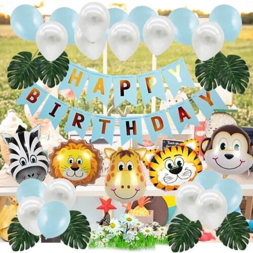 Fishtail Birthday Banners Children Forest Animal Theme Boy Birthday Decoration Balloon Combo Baby Birthday Party Supplies