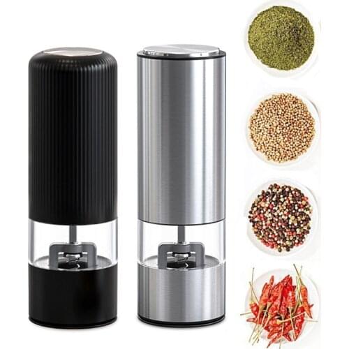 2 Pc Electric Grinder Stainless Steel ABS Smart Salt and Pepper Automatic Adjustable Spice Mill Grinder Household Kitchen Tools