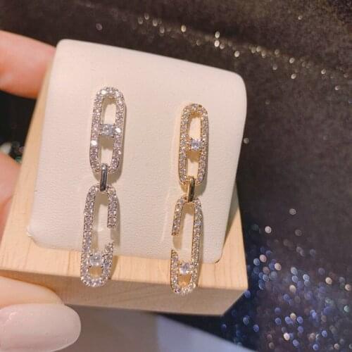 HIBRIDE Trendy Mismatch Geometry Cubic Zircon Crystal CZ Dangle Earrings For Women Bridal Earring aretes de mujer modernos E-805