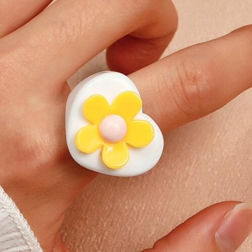 Big Chunky Thick Heart Love Rings For Women Girls Cute Oversize Colorful Flower Resin Acrylic Rings Finger Jewelry 2021 Hot