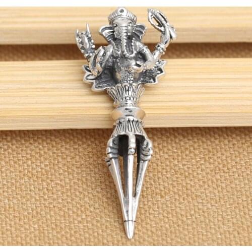 Handmade 925 Silver Tibetan Ganesh Dorje Pendant thai silver ganesha fortune buddha amulet pendant pure silver dorje man gift