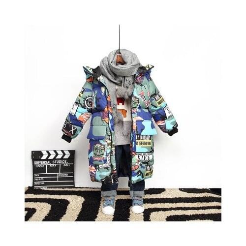 Jacket for Boys New Brand Hooded Winter Jackets 2019 Kids ClothesGraffiti Camouflage Parkas For Teenagers Boys Thick Long Coat