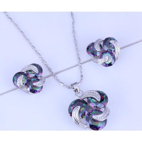 Love Monologue Wedding Party Attractive Design Classic Shiny Mystic Crystal Silver Color Jewelry Sets for Women H0220