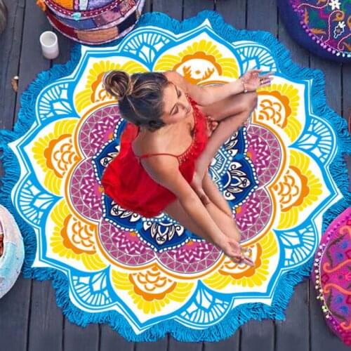 Printed polygon tassel round bath towel yoga mat lotus colorful beach towel tapestry meditate