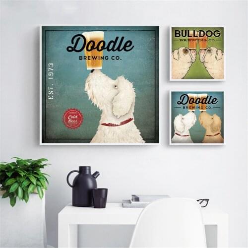 Wall Art America Vintage Poster Double Dog Labrador Coffee Vin Wall Pictures for Living Room Kids Room Decor Cuarods Decoracion